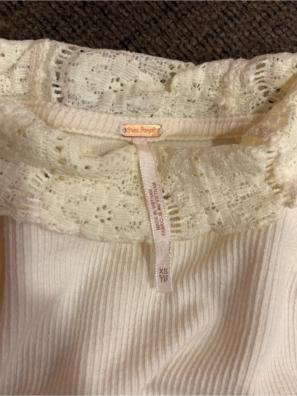 Free People Freddie Top NWT White Lace Turtleneck Ribbed Long Sleeve Women's XS